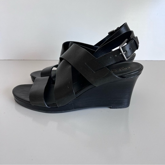 Cole Haan Women’s Penelope Black Leather Wedges 8.5B - Picture 3 of 14